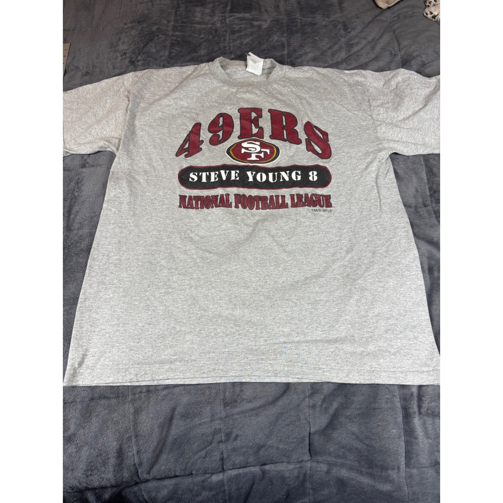 Vintage San Francisco 49ers Steve Young 8 T-Shirt Sport Attack Gray XL NFL‎